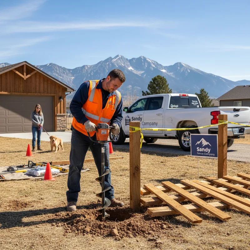 Sandy Fence Company crew installing a fence