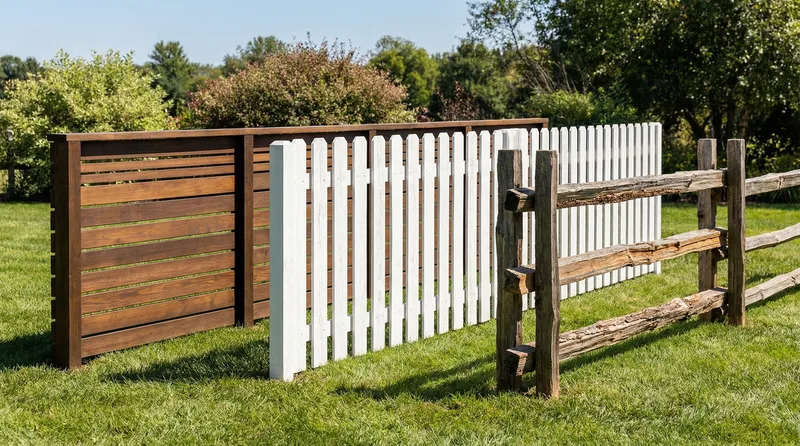 Various wood fence styles available for Sandy homes including board-on-board, dog-ear, and horizontal slat designs